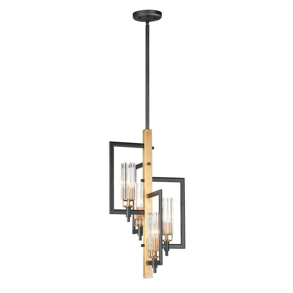 Maxim Lighting 16114CLBKAB Flambeau 4 Light Pendant Black and Antique Brass Full View with Stem