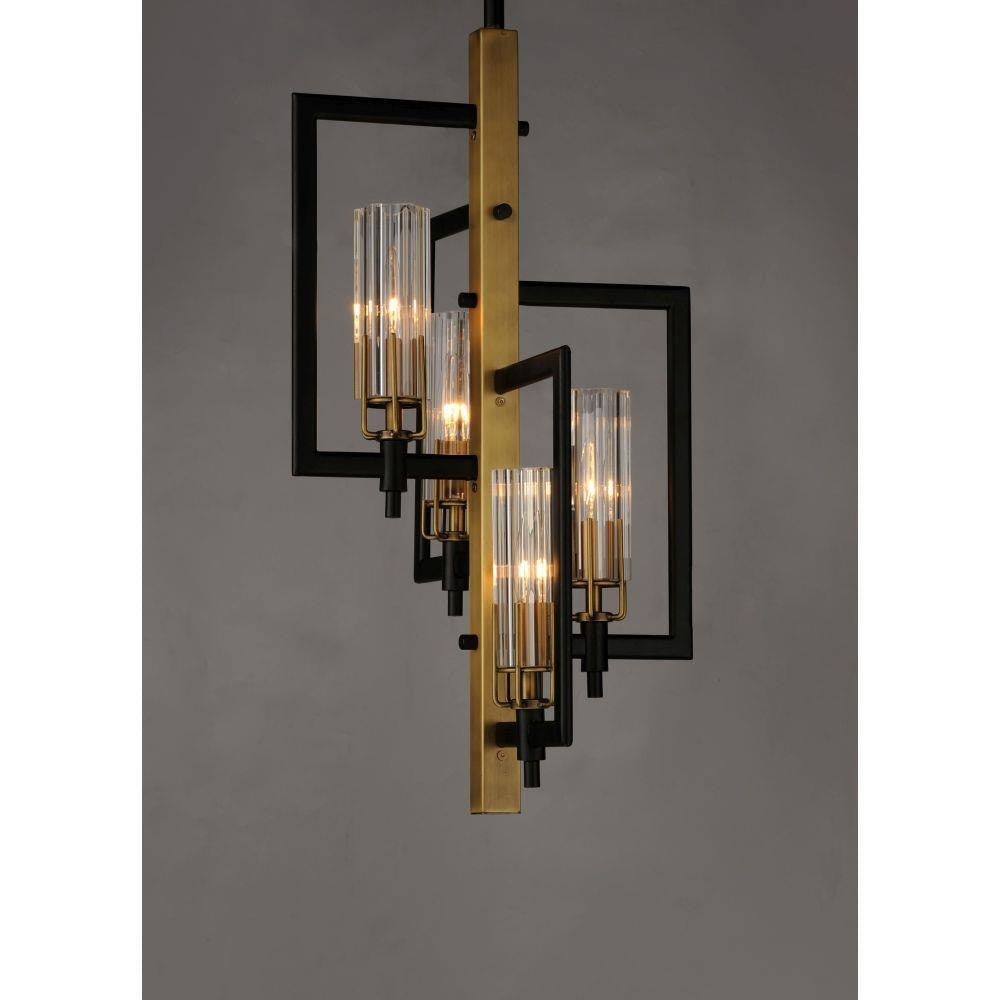 Maxim Lighting 16114CLBKAB Flambeau 4 Light Pendant Black and Antique Brass Angle View