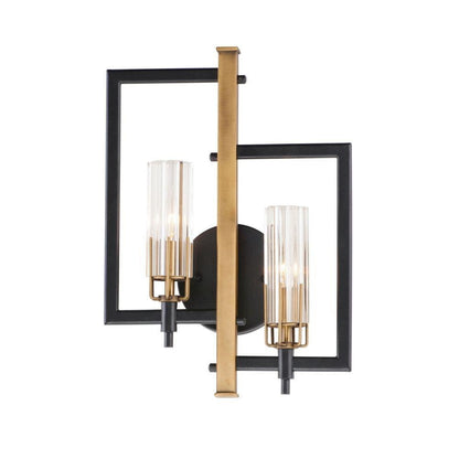Maxim Lighting 16115CLBKAB Flambeau 2 Light Wall Sconce in Black and Antique Brass - Front View on White