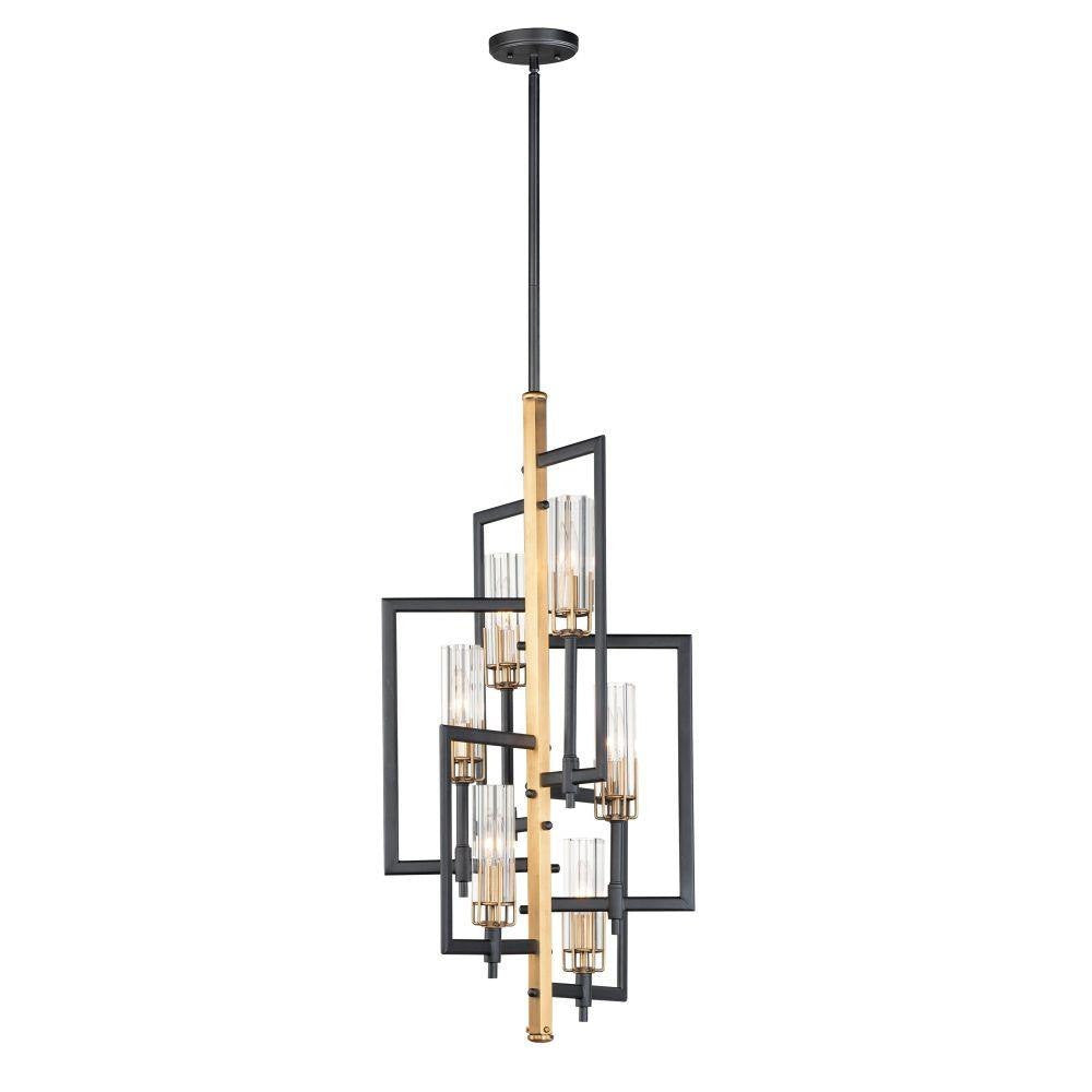 Maxim Lighting 16116CLBKAB Flambeau 6 Light Black and Antique Brass Chandelier - Full View with Canopy