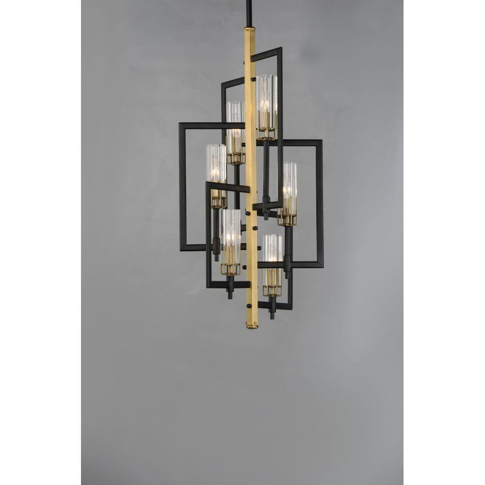 Maxim Lighting 16116CLBKAB Flambeau 6 Light Black and Antique Brass Chandelier - Angled View