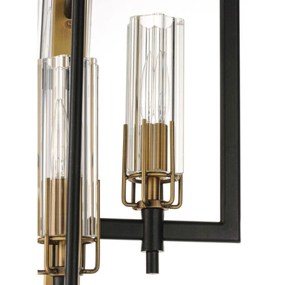 Maxim Lighting 16116CLBKAB Flambeau 6 Light Black and Antique Brass Chandelier - Detail Close-Up of Glass Shades and Antique Brass Hardware