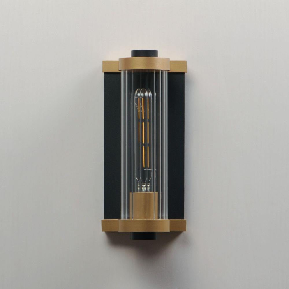 Maxim Lighting 16120CRBKAB Opulent Outdoor Wall Sconce in Black with Aged Brass Accents - Front View on Grey