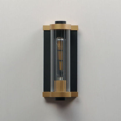 Maxim Lighting 16120CRBKAB Opulent Outdoor Wall Sconce in Black with Aged Brass Accents - Front View on Grey