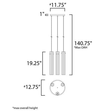 Maxim Lighting 16123CLBKAB Flambeau 3 Light Chandelier - Dimension Diagram