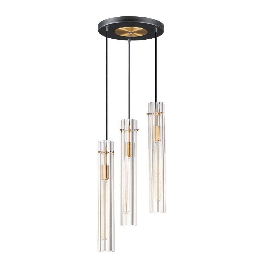 Maxim Lighting 16123CLBKAB Flambeau 3 Light Black and Antique Brass Chandelier Ceiling Light - Full View