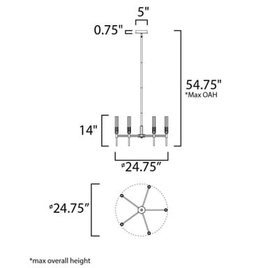 Maxim Lighting 16125CLBKAB Flambeau Chandelier Dimensions Diagram