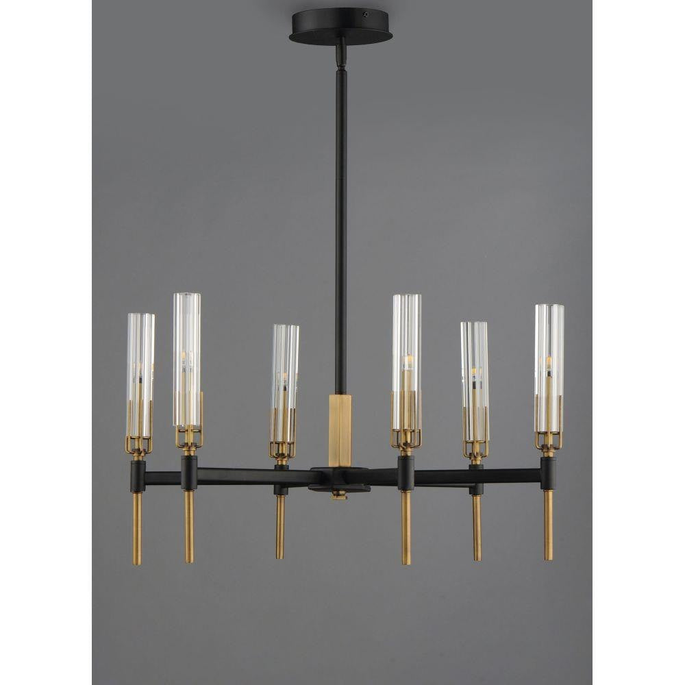 Maxim Lighting 16125CLBKAB Flambeau 6 Light Black and Antique Brass Chandelier Ceiling Light
