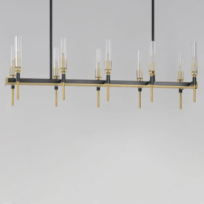 Maxim Lighting 16127CLBKAB Flambeau 10 Light 45 Inch Antique Brass and Black Linear Pendant - Angled View
