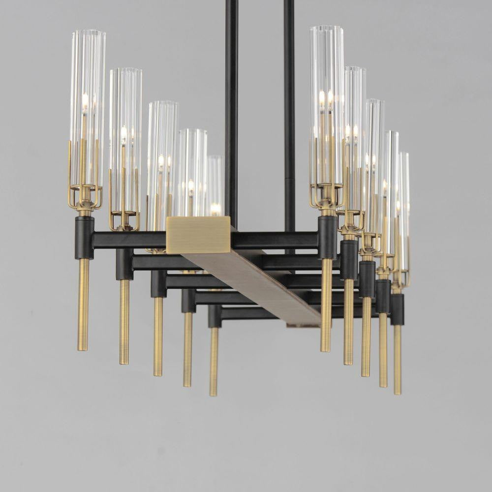 Maxim Lighting 16127CLBKAB Flambeau 10 Light 45 Inch Antique Brass and Black Linear Pendant - Close-Up Detail