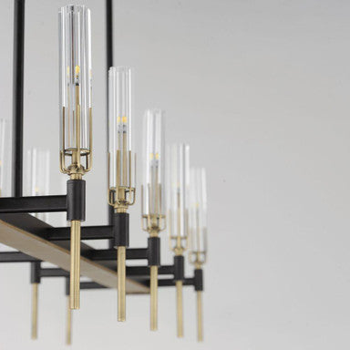 Maxim Lighting 16127CLBKAB Flambeau 10 Light 45 Inch Antique Brass and Black Linear Pendant - Glass Shade Detail
