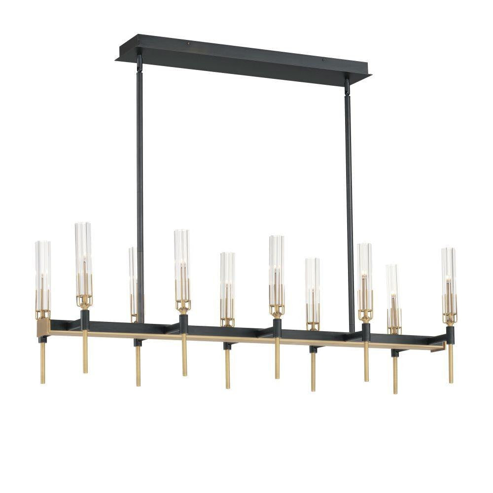 Maxim Lighting 16127CLBKAB Flambeau 10 Light 45 Inch Antique Brass and Black Linear Pendant - Full View with Canopy