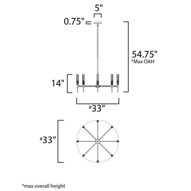Maxim Lighting 16128CLBKAB Flambeau Chandelier Dimensions Diagram - 33 Inch Diameter 54.75 Inch Max OAH