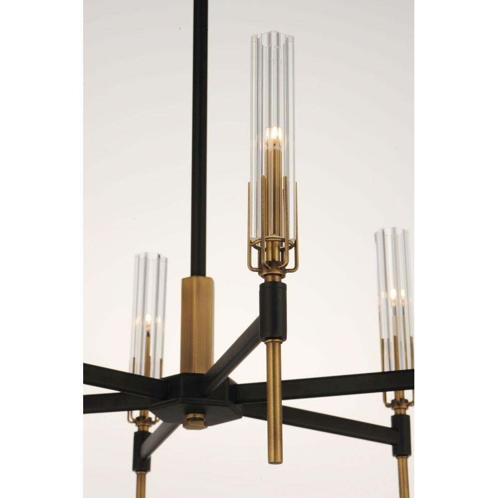 Maxim Lighting 16128CLBKAB Flambeau Chandelier Close-Up of Center Glass Shade and Antique Brass Detail