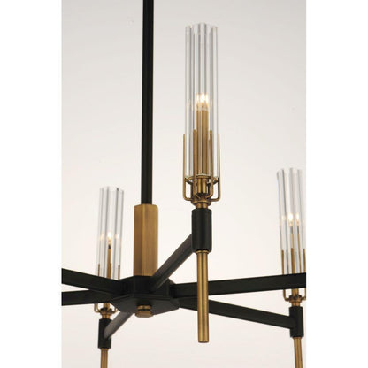 Maxim Lighting 16128CLBKAB Flambeau Chandelier Close-Up of Center Glass Shade and Antique Brass Detail