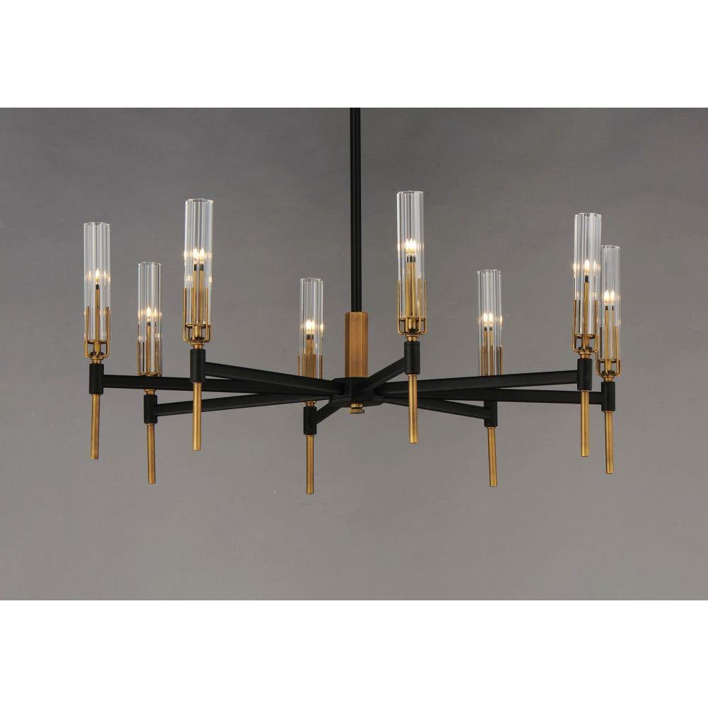 Maxim Lighting 16128CLBKAB Flambeau 8 Light Chandelier Angle View in Black and Antique Brass