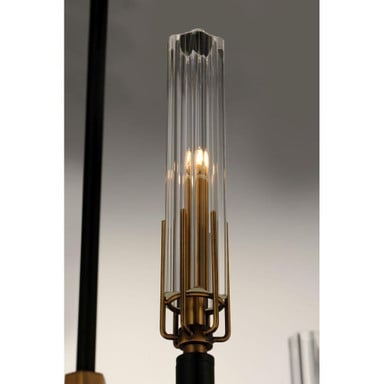 Maxim Lighting 16128CLBKAB Flambeau Chandelier Close-Up of Clear Cylindrical Glass Shade
