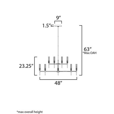 Maxim Lighting 16129CLBKAB Flambeau - dimensions diagram: 48 inch wide, 23.25 inch height, 63 inch max OAH