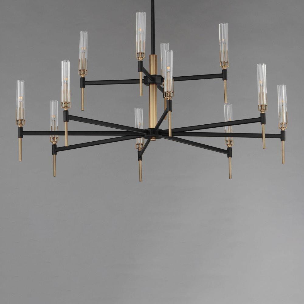 Maxim Lighting 16129CLBKAB Flambeau 12 Light Chandelier in Antique Brass with Black finish - angled view