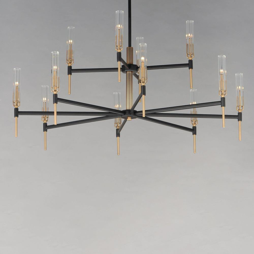 Maxim Lighting 16129CLBKAB Flambeau 12 Light Chandelier - lit angle view showing warm illumination