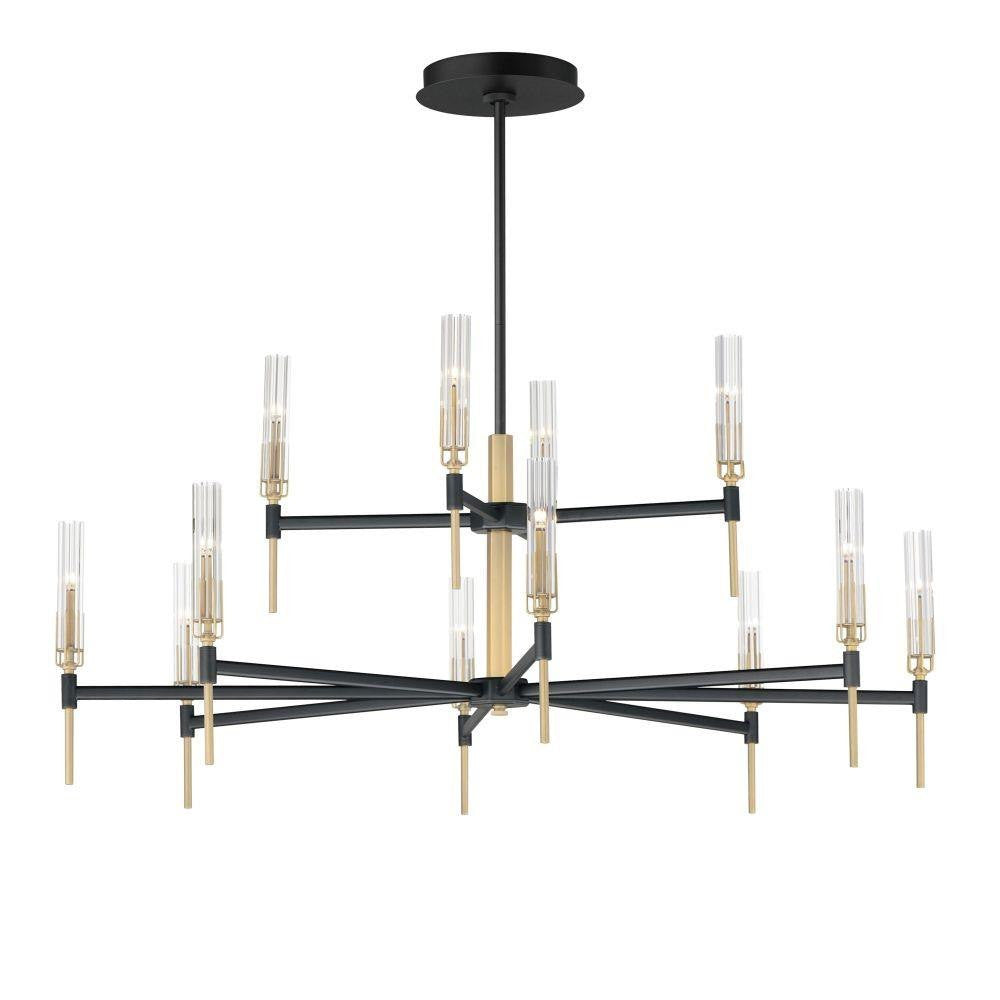 Maxim Lighting 16129CLBKAB Flambeau 12 Light Chandelier in Antique Brass with Black finish - full view on white background