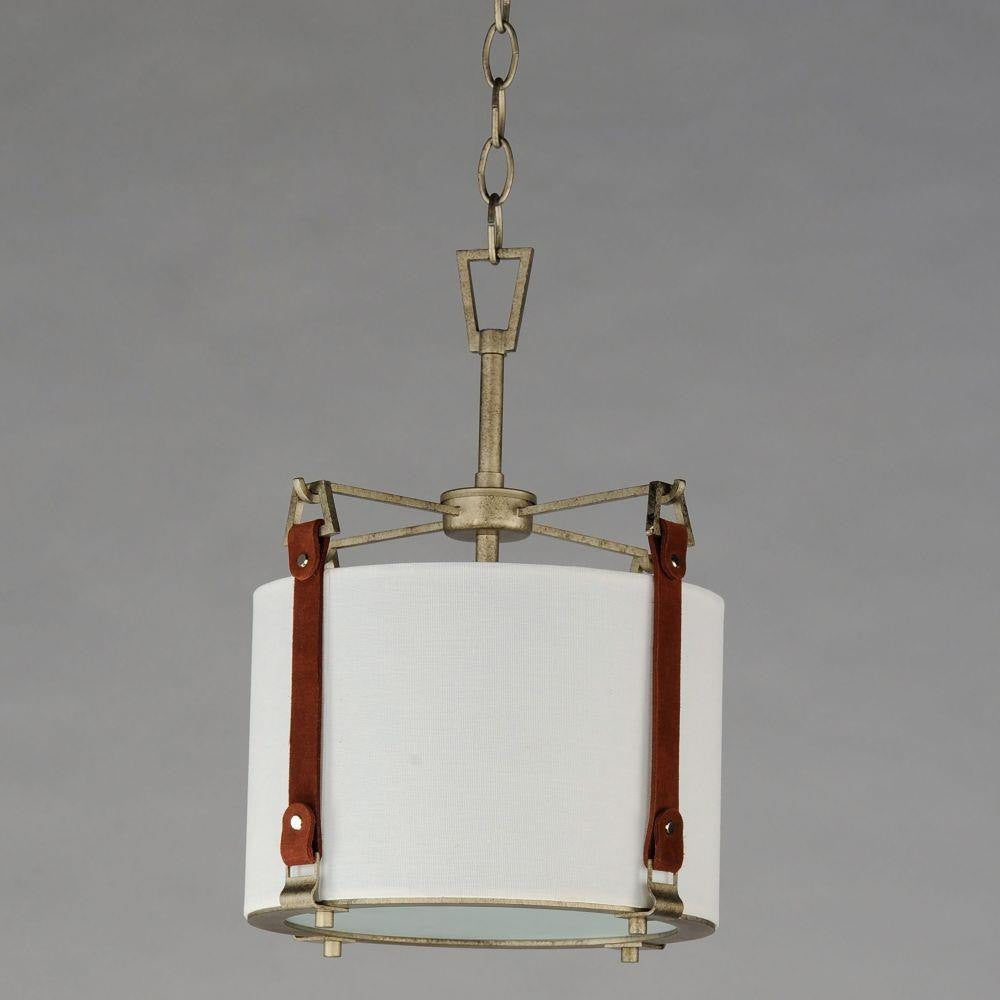 Maxim Lighting 16133FTWZBSD Sausalito 1 Light Weathered Zinc Pendant with Linen Shade and Suede Straps - Side View