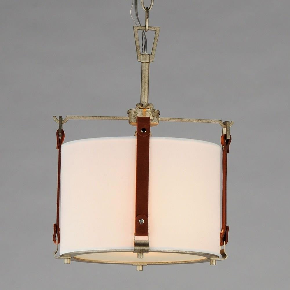Maxim Lighting 16133FTWZBSD Sausalito 1 Light Weathered Zinc Pendant - Close-Up Detail of Suede Straps and Frosted Diffuser