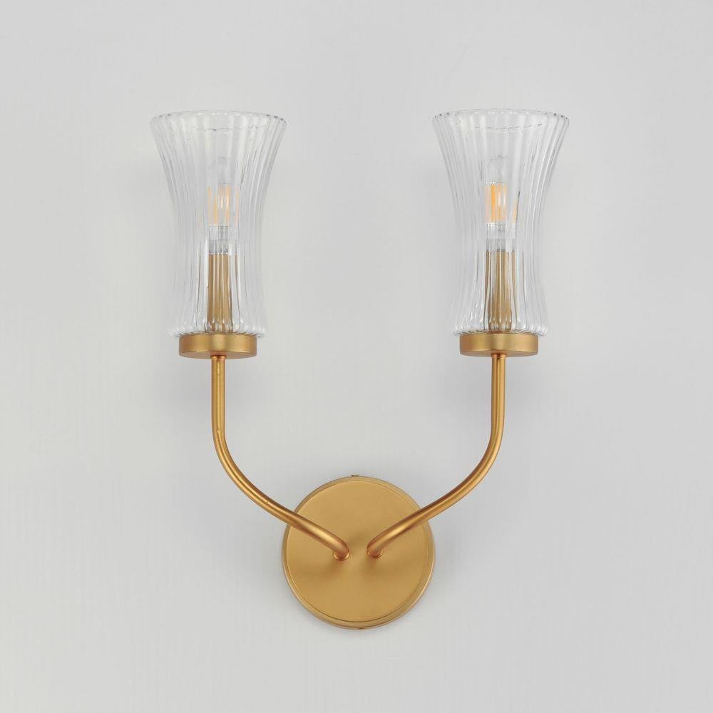 Maxim Lighting 16152CRNAB Camelot 2 Light Natural Aged Brass Wall Sconce with Clear Ribbed Glass Shades
