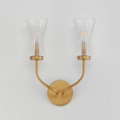 Maxim Lighting 16152CRNAB Camelot 2 Light Natural Aged Brass Wall Sconce with Clear Ribbed Glass Shades