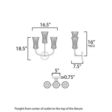 Maxim Lighting 16153CRNAB Camelot Wall Sconce Dimension Diagram 16.5 inch Wide 18.5 inch Tall