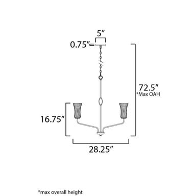 Maxim Lighting 16155CRNAB Camelot Chandelier - Dimensions Diagram
