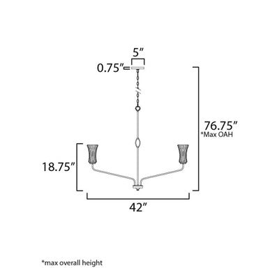 Maxim Lighting 16158CRNAB Camelot Chandelier Dimension Diagram 42 Inch Width 18.75 Inch Height 76.75 Inch Max OAH