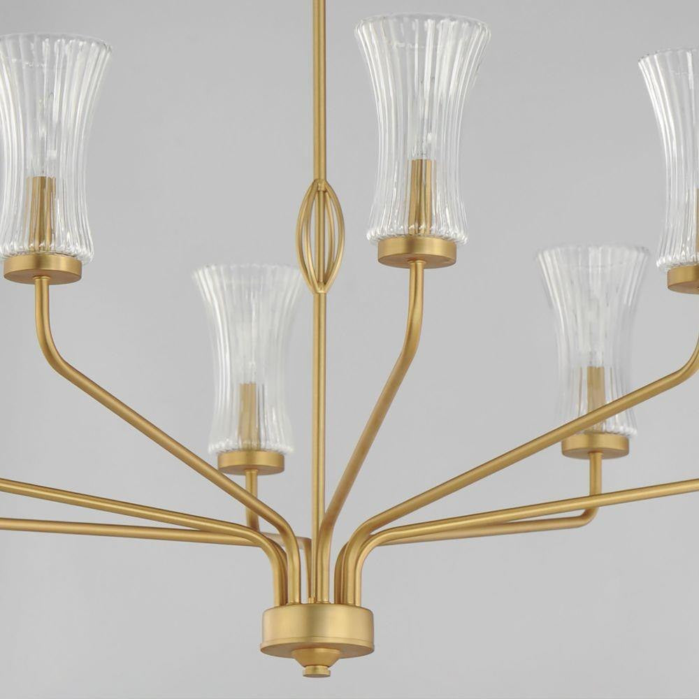 Maxim Lighting 16158CRNAB Camelot Chandelier Close-Up Detail of Arms and Clear Ribbed Glass Shades