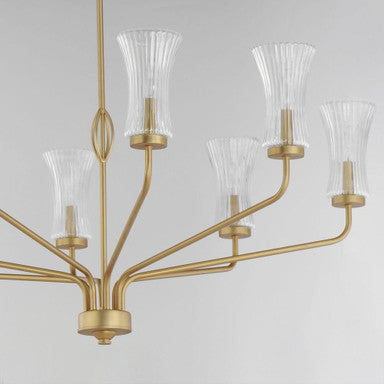Maxim Lighting 16158CRNAB Camelot Chandelier Angle View of Arms and Glass Shades Natural Aged Brass