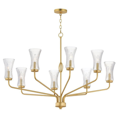 Maxim Lighting 16158CRNAB Camelot 8 Light Natural Aged Brass Chandelier with Clear Ribbed Glass Shades on White Background