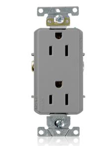 Leviton 16252-GY 15A Decora Plus Duplex Receptacle/Outlet, Self-grounding, Back/Side Wire, Gray Finish