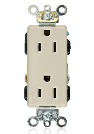 Leviton 16262-I Decora Plus Duplex Receptacle/Outlet, Industrial Grade, Self-Grounding, 15A, Ivory