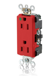 Leviton 16262-SGR Decora Plus Duplex Receptacle, Extra Heavy-Duty Hospital, Tamper Proof, 15A, 125V, 2Pole, 3Wire, Red