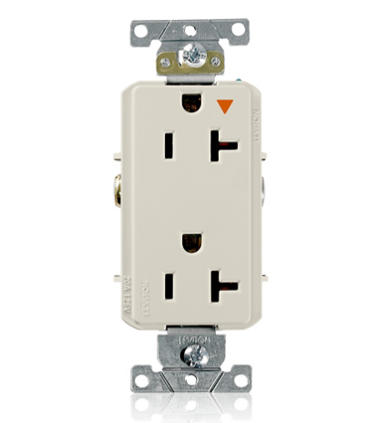 Leviton 16362-TIG Decora Plus Isolated Ground Duplex Receptacle Outlet, Heavy-Duty Industrial Specification Grade, Smooth Face, 20 Amp, 125 Volt, Back or Side Wire, NEMA 5-20R, 2-Pole, 3-Wire, Self-Grounding - Light Almond