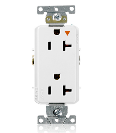Leviton 16362-WIG Decora Plus Isolated Ground Duplex Receptacle Outlet, Heavy-Duty Industrial Specification Grade, Smooth Face, 20 Amp, 125 Volt, Back or Side Wire, NEMA 5-20R, 2-Pole, 3-Wire, Self-Grounding - White
