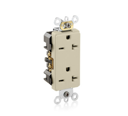 Leviton 16462-I Decora Plus Duplex Receptacle Outlet, Commercial Specification Grade, Smooth Face, 20 Amp, 250 Volt, Back or Side Wire, NEMA 6-20R, 2-Pole, 3-Wire, Self-Grounding - lvory