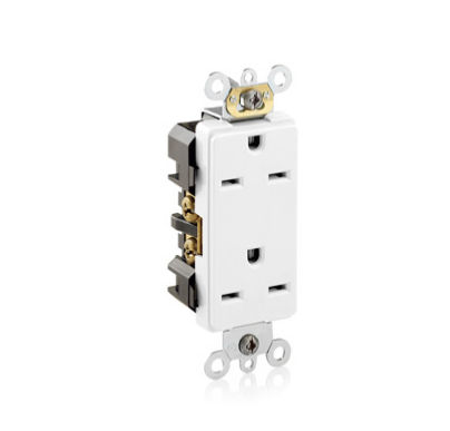 Leviton 16662-W Decora Plus Duplex Receptacle Outlet, Commercial Specification Grade, Smooth Face, 15 Amp, 250 Volt, Back or Side Wire, NEMA 6-15R, 2-Pole, 3-Wire, Self-Grounding - White