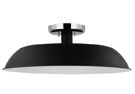 Nuvo 60-7495 Colony Semi-Flush Mount, Wattage 60W, Voltage 120V, Black/Polished Nickel, Medium