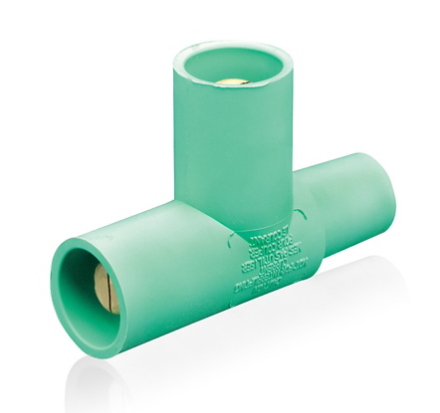Leviton 16A21-UG 16 Series Taper Nose Cam-Type Paralleling 3-Way Tee Adapter, Female-Male-Male, 400 Amp Max , 600VAC/DC, Green