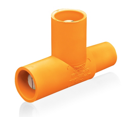 Leviton 16A21-UO 16 Series Taper Nose Cam-Type Paralleling 3-Way Tee Adapter, Female-Male-Male, 400 Amp Max , 600VAC/DC, Orange
