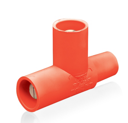 Leviton 16A21-UR 16 Series Taper Nose Cam-Type Paralleling 3-Way Tee Adapter, Female-Male-Male, 400 Amp Max , 600VAC/DC, Red