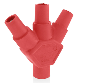 Leviton 16A23-UR 16 Series Taper Nose Multi-Way Connector, Cam-Type, Male-Female-Female-Female, 400A Max, Red Finish