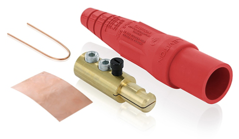 Leviton 16D24-BUR 16 Series Taper Nose Cam-Type Male Plug, Contact & Insulator, Detachable, 2/0, 4/0 AWG, 400A Max, Type 3R When Mated, Red Finish