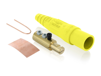 Leviton 16D24-TUY 16 Series Taper Nose Cam-Type Male Plug, Contact & Insulator, Set Screws Pre-installed, 2/0, 4/0 AWG, 400A Max, Type 3R When Mated, Yellow Finish