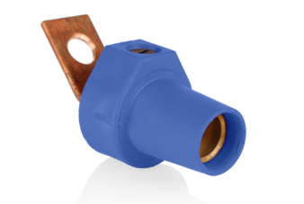 Leviton 16F21-UB 16 Series Taper Nose Single Pole Cam Type Female Terminal Connector, Bus Bar Mount, Angle, #2, 4/0 AWG, 400A Max, Blue Finish